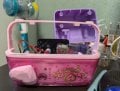 A pink electric pencil sharpener wide open
